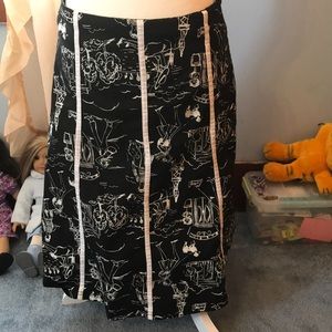 Vintage black and white stripes Paris Eiffel Tower poodle midi skirt